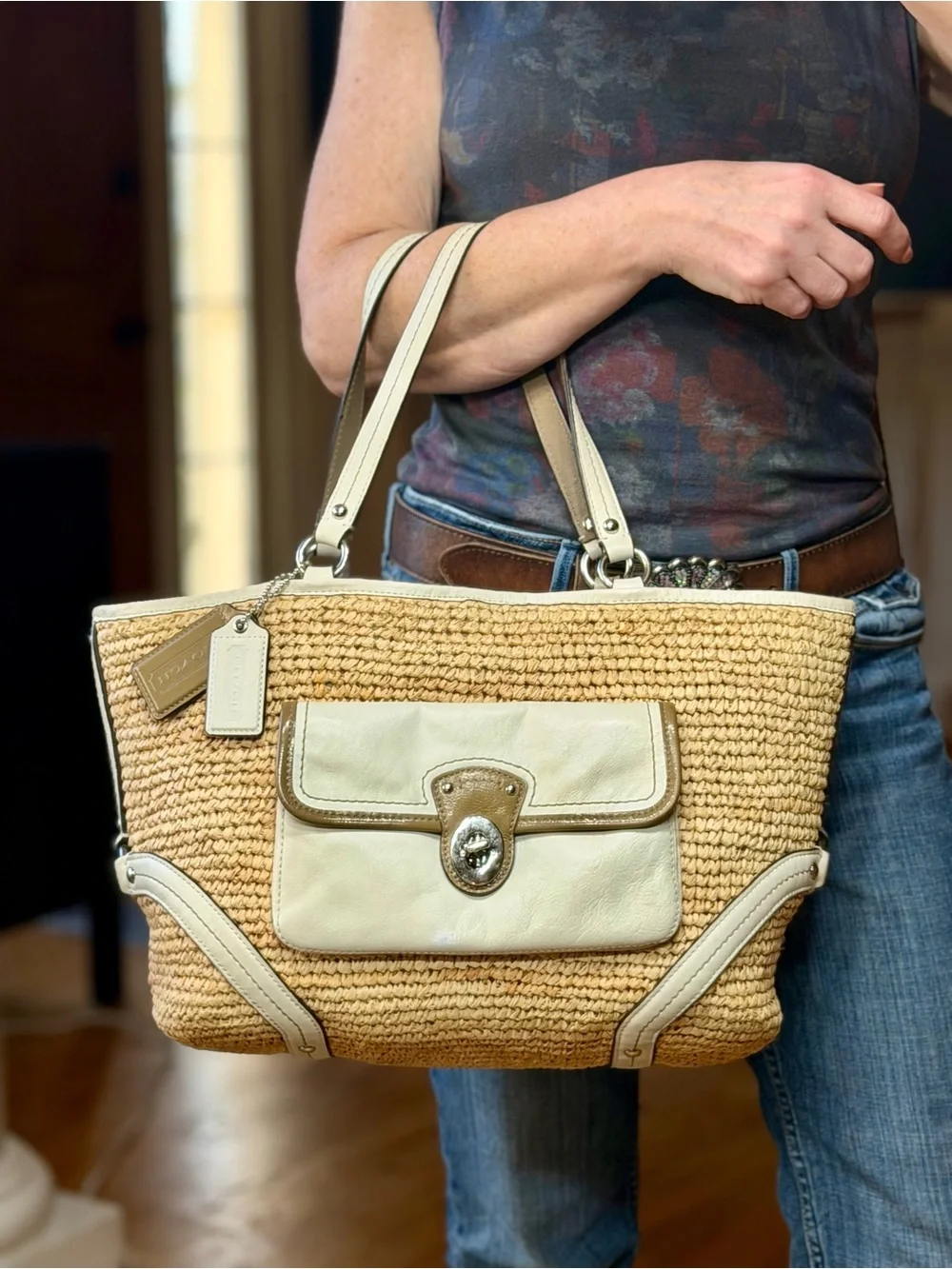 Coach 2012 Straw Raffia Turnlock Bag GUC